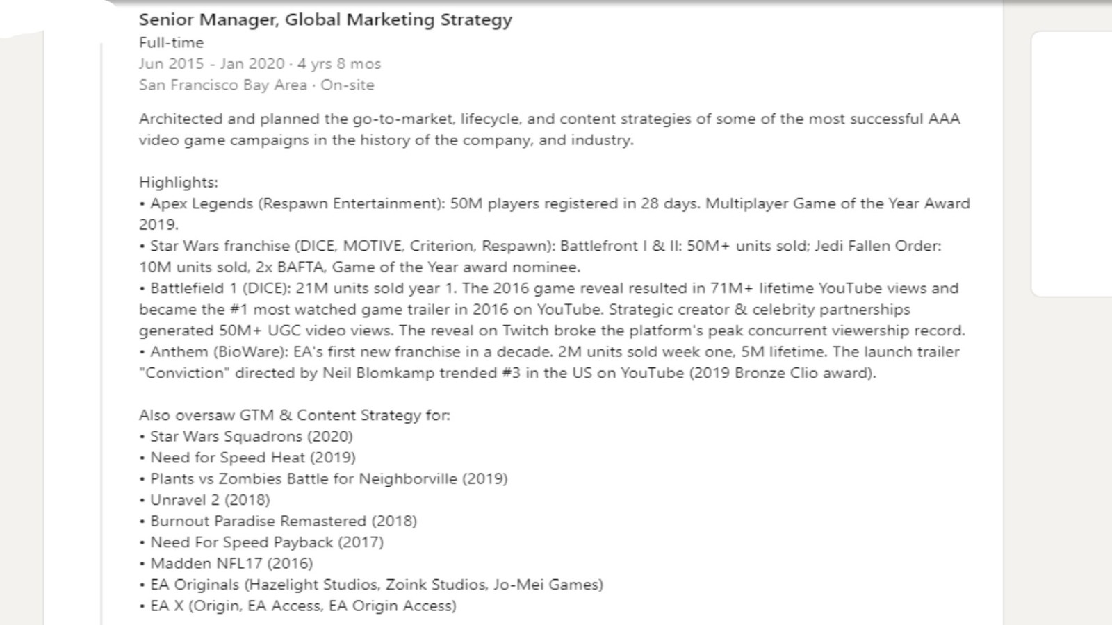 EA高管資料顯示《聖歌》首周銷量200萬份 總銷量500萬份