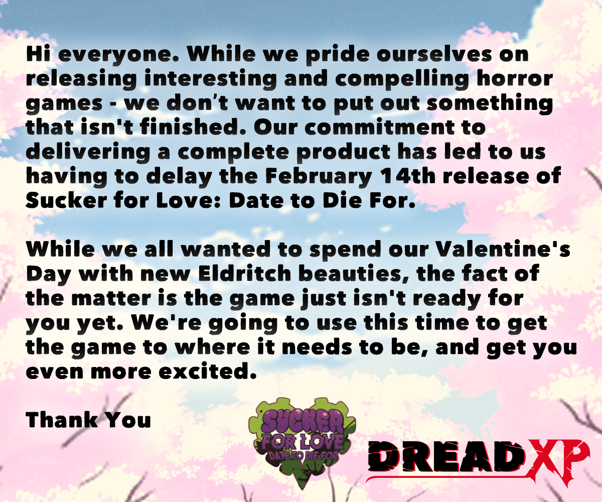 克蘇魯戀愛模擬遊戲《愛的吸盤：死亡約會》宣佈延期發售
