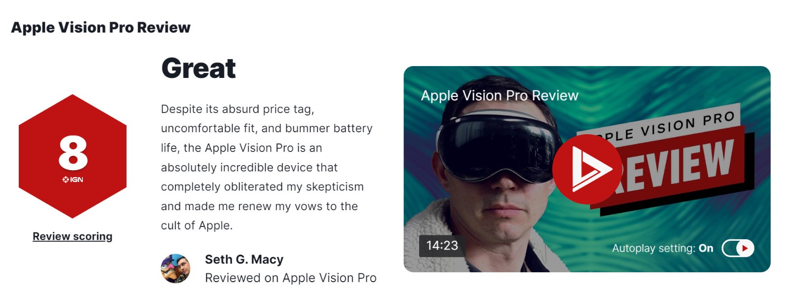蘋果Vision Pro IGN 8分：未來計算的驚鴻一瞥