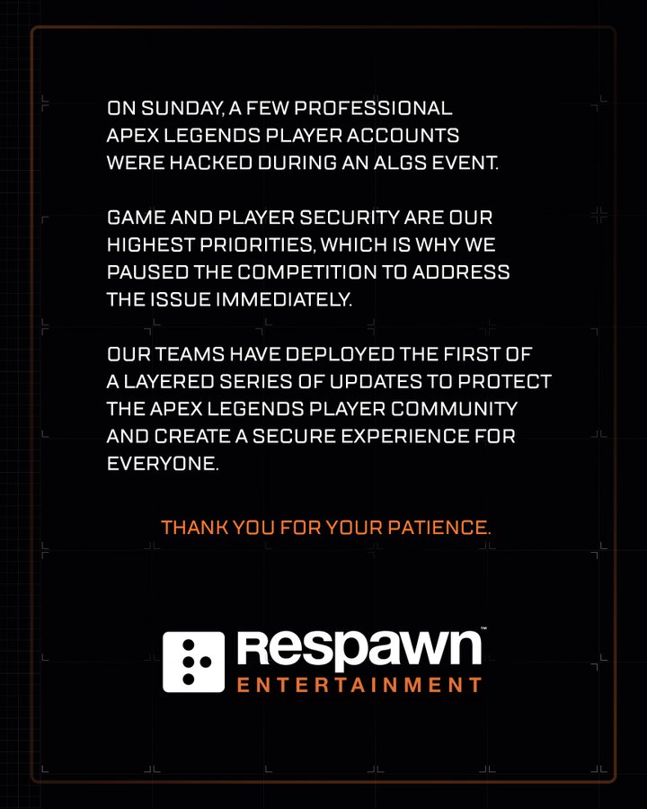重生回應《Apex英雄》黑客事件：已推出首波安全更新