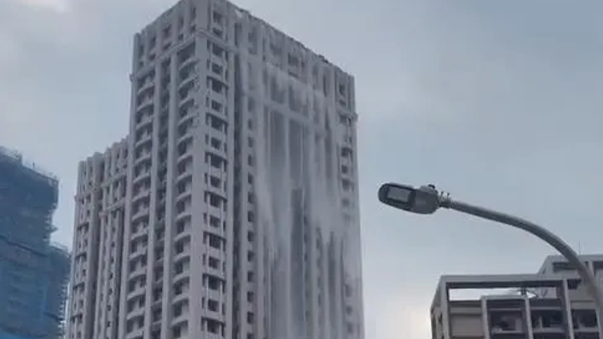 臺灣發生強震，郭臺銘所住的豪宅頂樓遊泳池變瀑佈